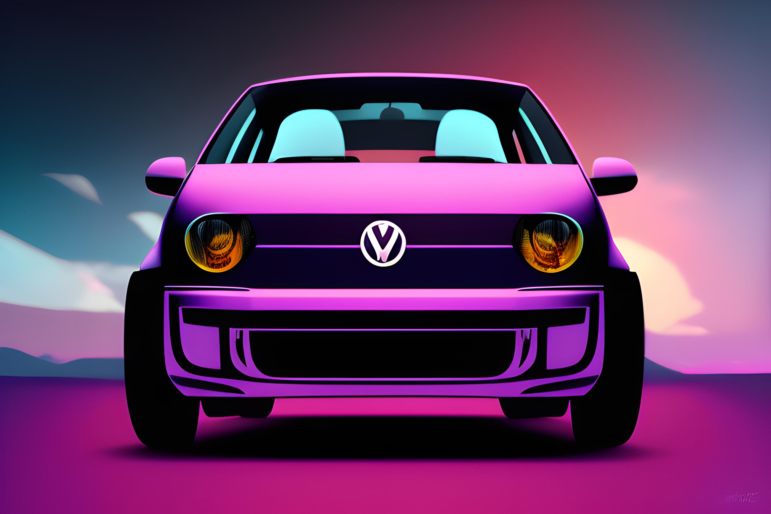 synthwave style volkswagen Lupo 2005 with round headlights and netherlands  license plate 99-pz-pz